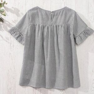 Shein Plaid Ruffle Short Sleeve Blouse